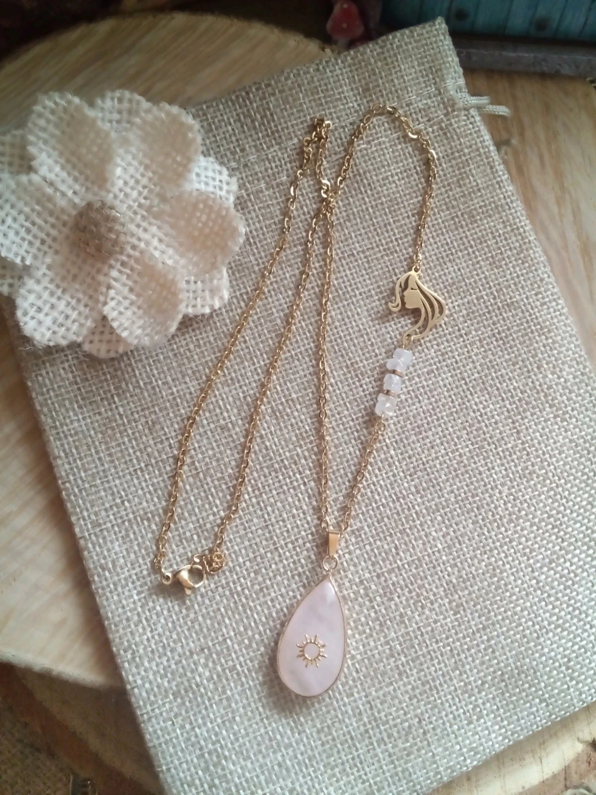 Collier réversible quartz rose et pierres de lune naturelles – photo 4